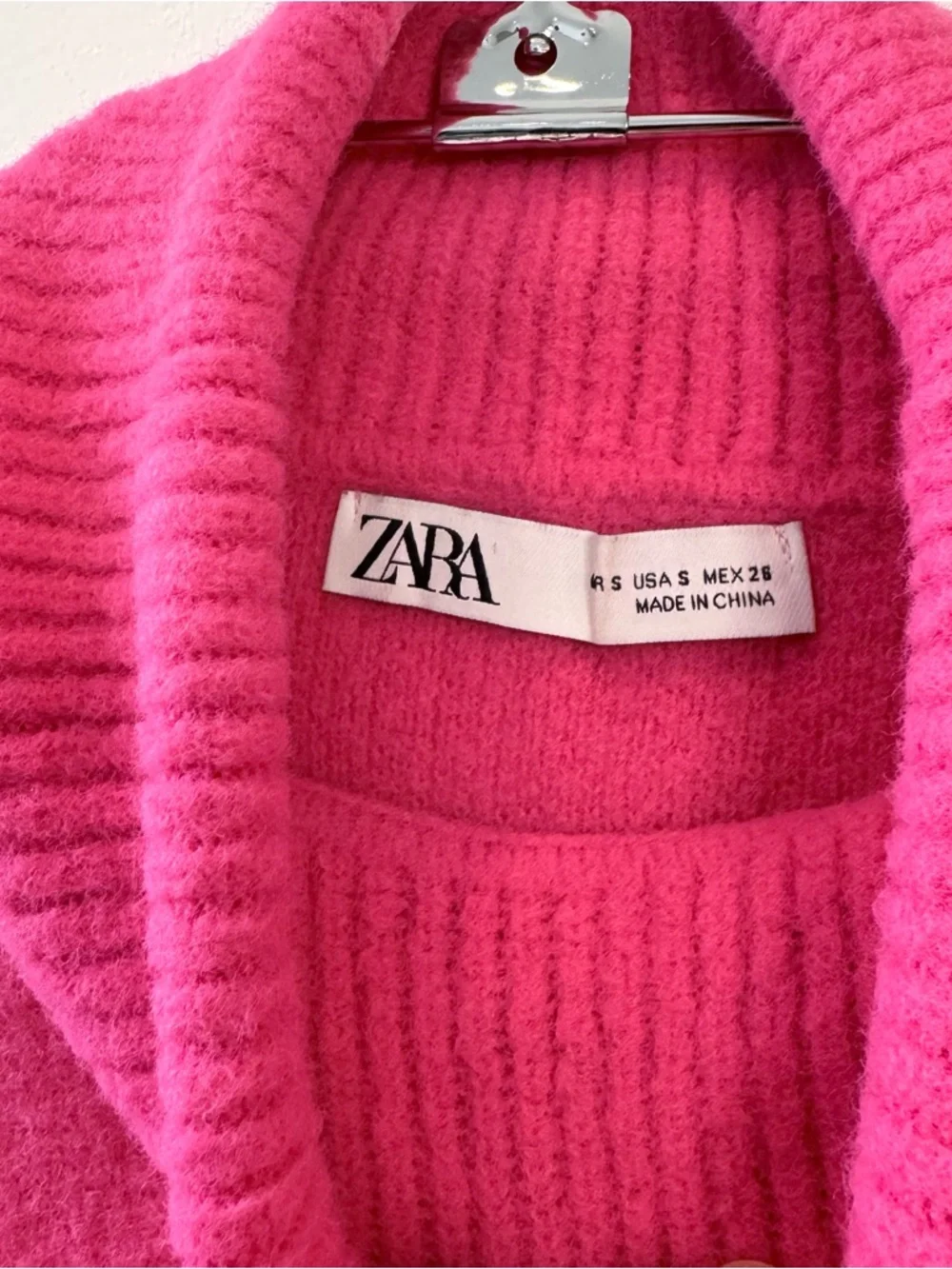 Zara Fuzzy Turtleneck Cropped Sweater / Pink / S - Picture 3 of 8